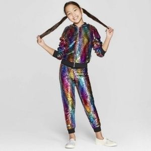 Jojo Siwa flip sequin rainbow joggers jacket set 6 6X
